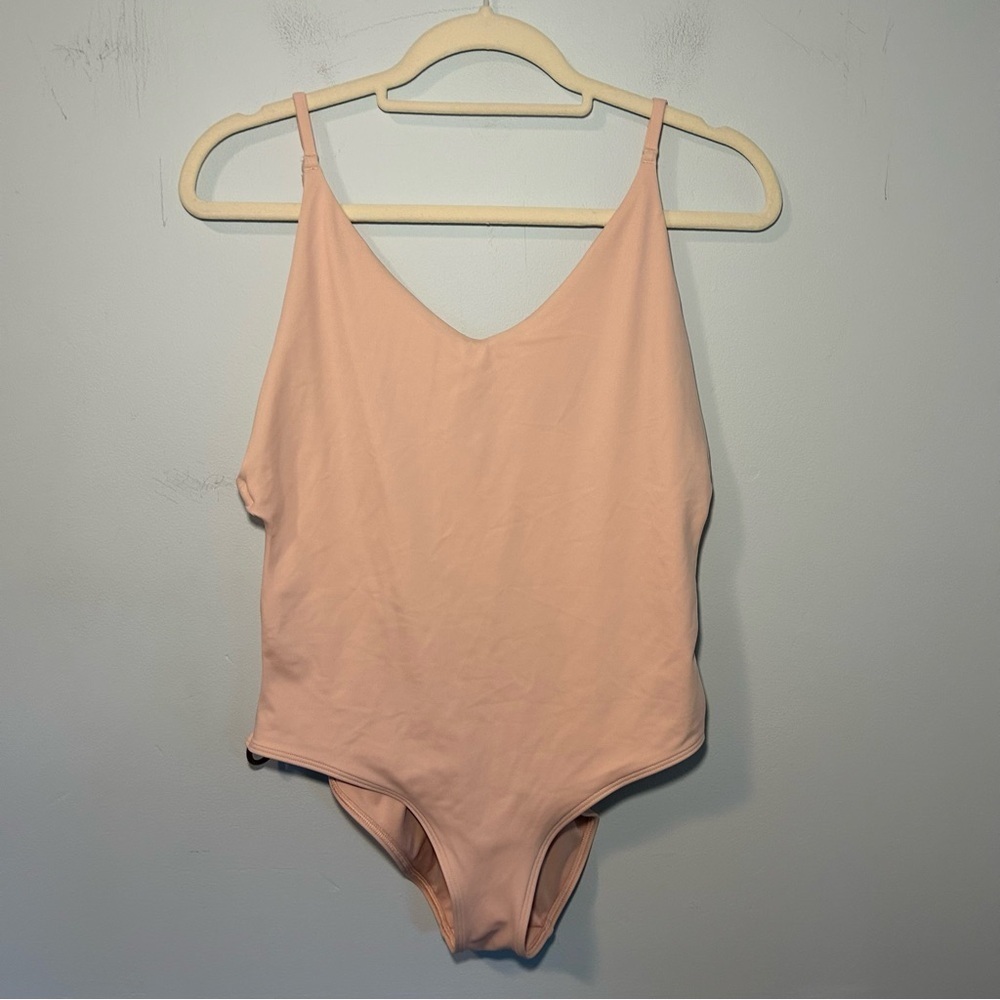 Aerie Blush Pink Side Rings Open Back One Piece Swimsuit Size Large